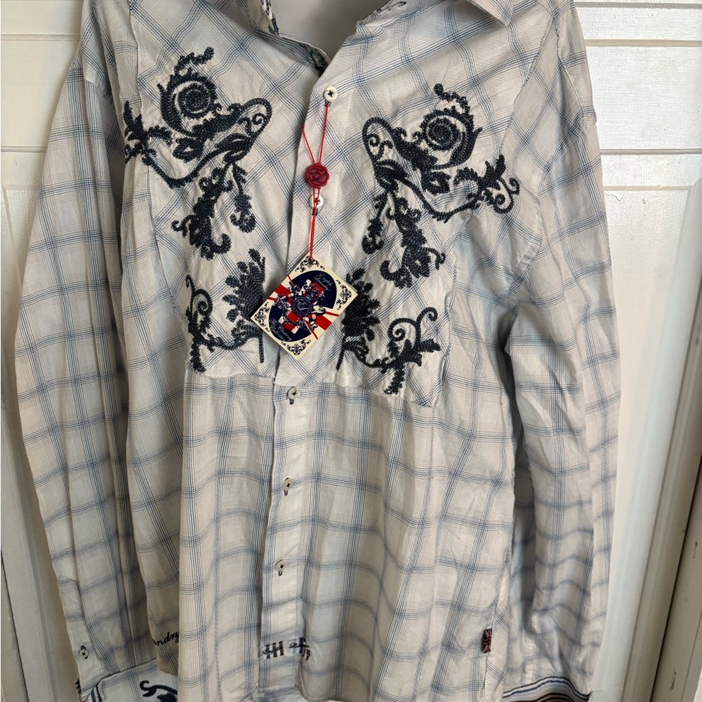 English Laundry White and Black Embroidered Shirt